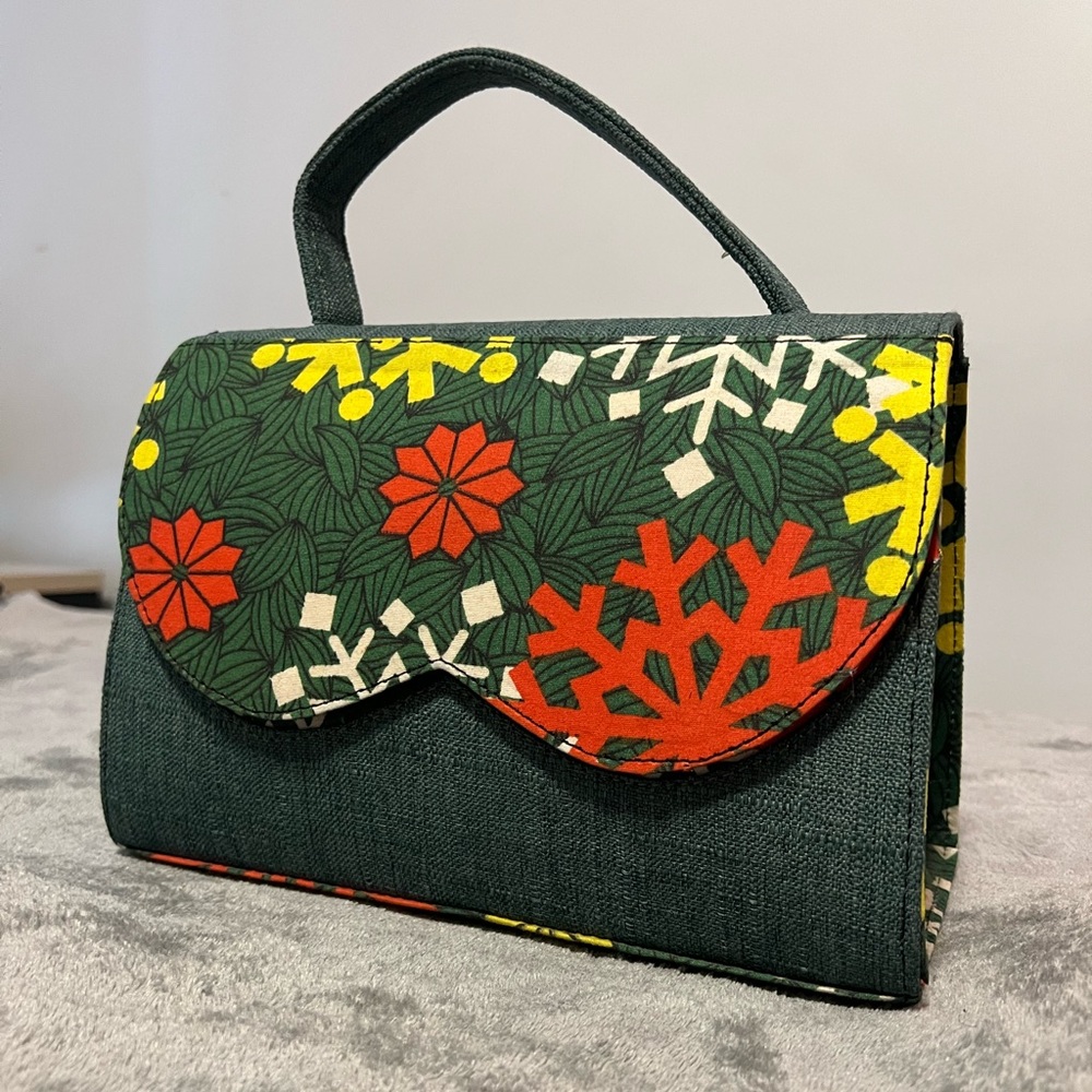 Denim-Ankara bag/purse (mini duffel)